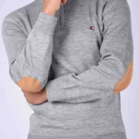 Tricot Tommy en Coton Doux Col Zippé Ref-TM92 (Gris)