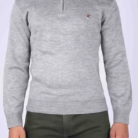 Tricot Tommy en Coton Doux Col Zippé Ref-TM92 (Gris) - Image 2